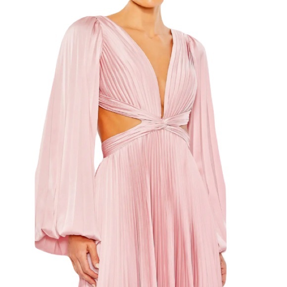 Ieena Mac Duggal Pink Pleated Open back Long sleeve Maxi Dress Gown sz 10 26737 - Picture 4 of 10